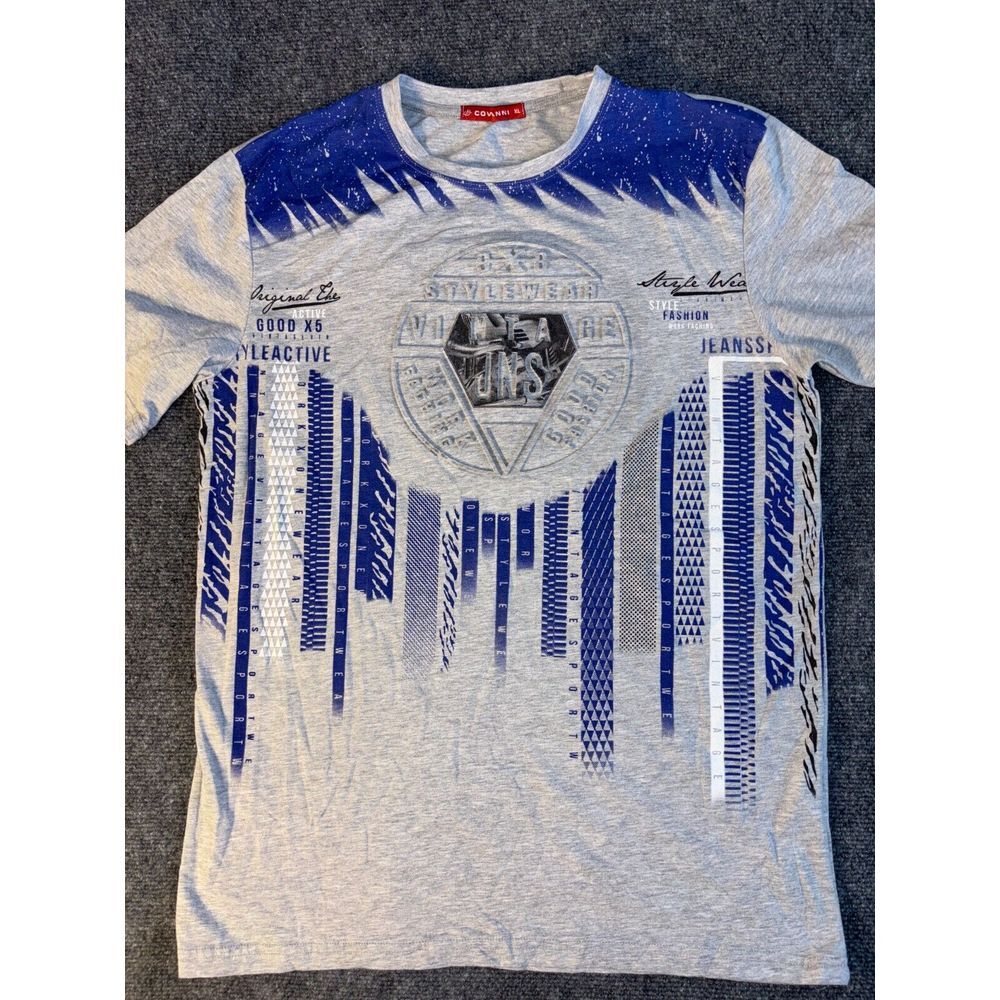 JOVANNI Tee Shirt Mens XL Gray 3d Embossed‎ Graphic Print Short Sleeve Crew Neck